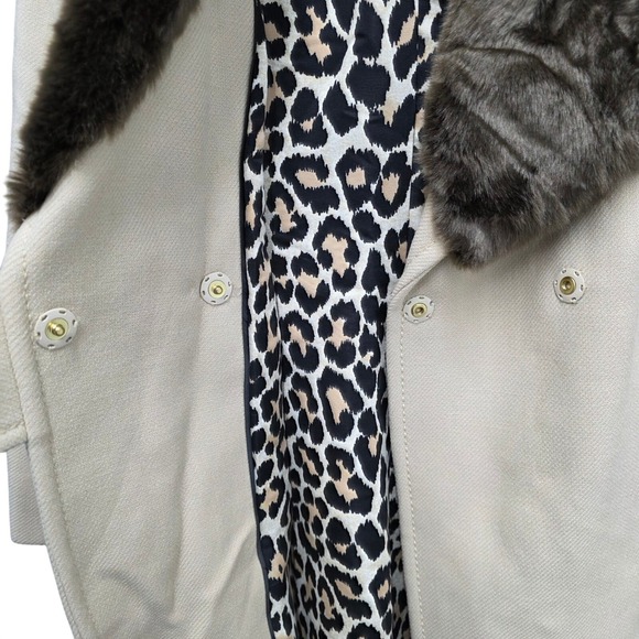 Kate Spade Briella Wool Blend Belted Coat Faux Fur Collar Leopard Lined Winter - Picture 4 of 11